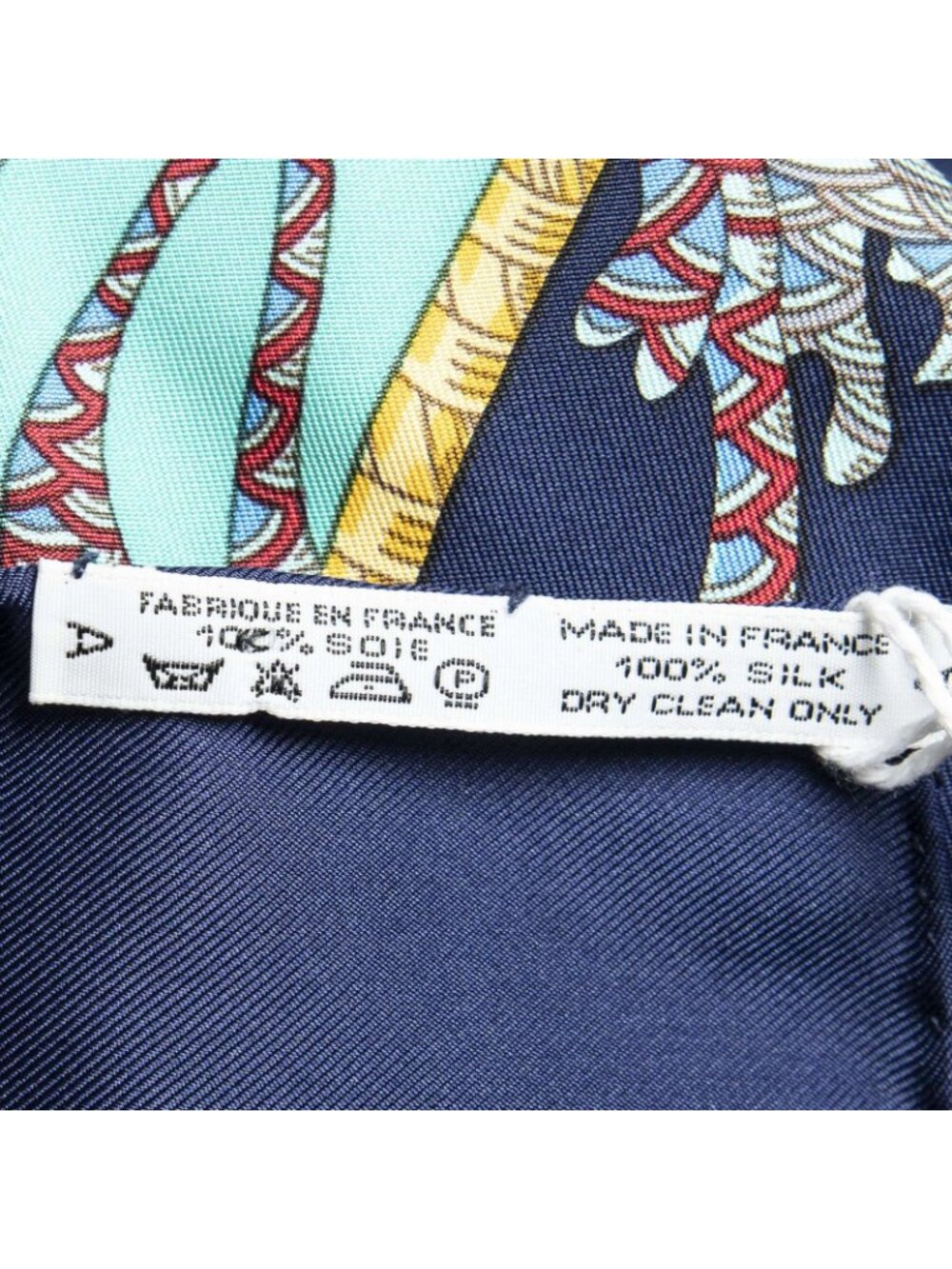 Hermes Scarf Teal Navy Yellow Twill Silk - Picture 5 of 5